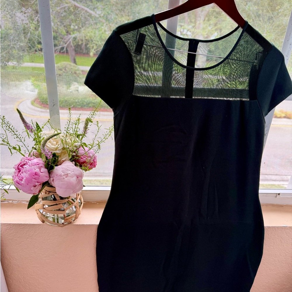 Ralph Lauren Dark Green pull on fitted dress with Sheer Detail